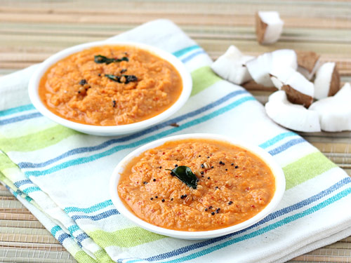 Red Coconut Recipe - Style Coconut Tomato Chutney for Dosa Idli