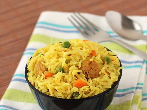 Soya Chunks Pulao (Soya Rice) Recipe